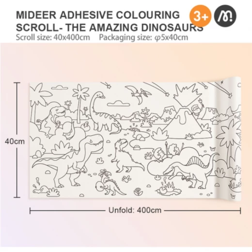 Mideer - Adhesive Coloring Scroll - The Amazing Dinosaurs - age 3+