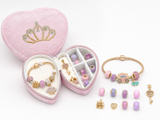 Princess Halo Charms bracelet and jewelry case on white background