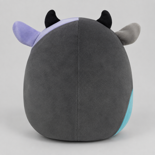 Smithereens charcoal cow plush front view on white