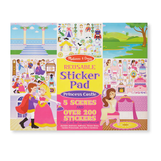 Melissa & Doug Reusable Sticker Pad Princess Castle package with castle scene stickers