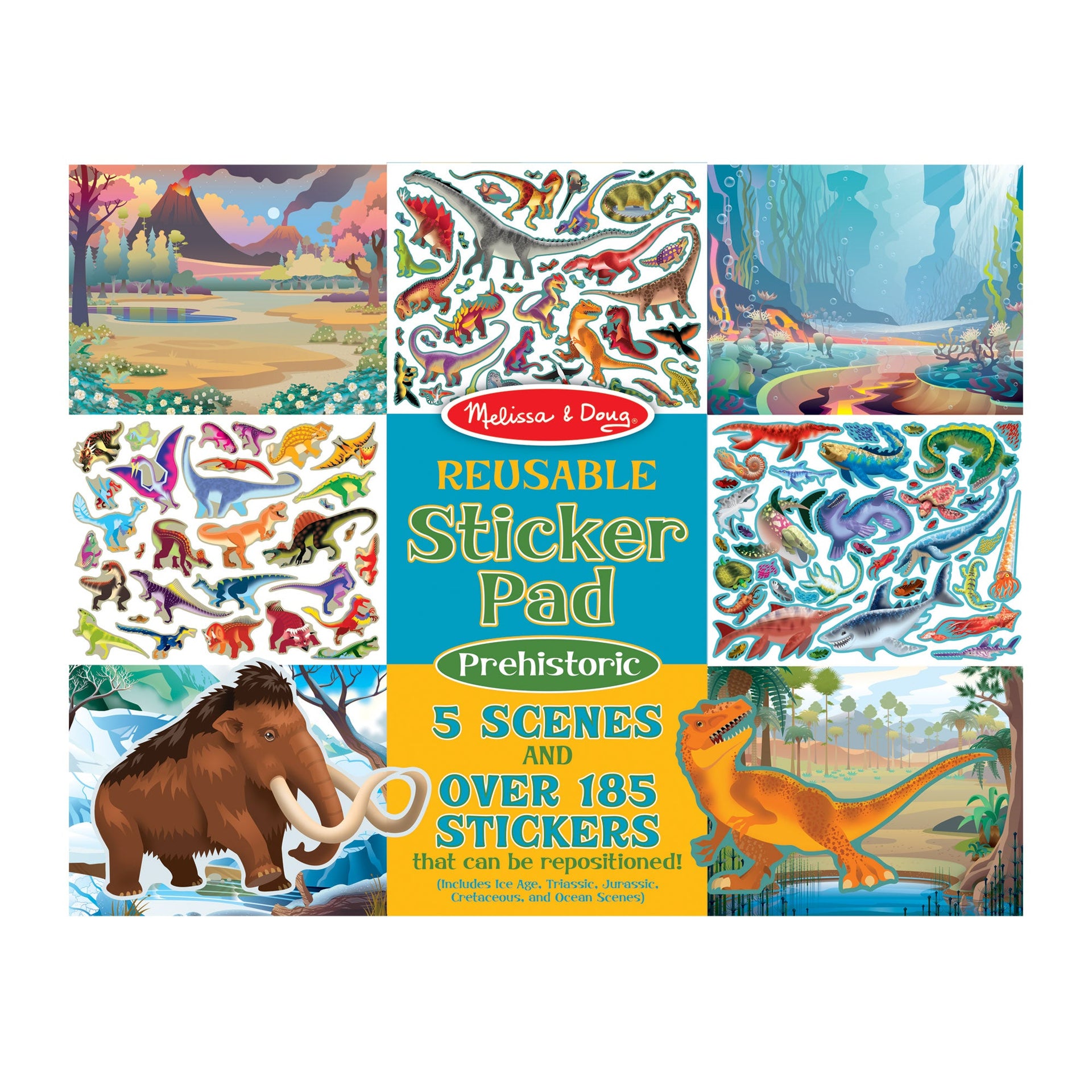 Melissa & Doug Reusable Sticker Pad Prehistoric package with dinosaur stickers
