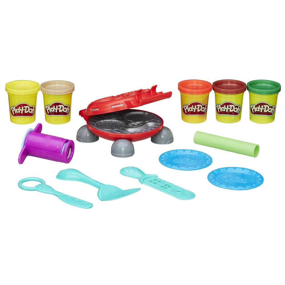 Play-Doh Burger Barbecue Set box with grill mold and modeling dough cans