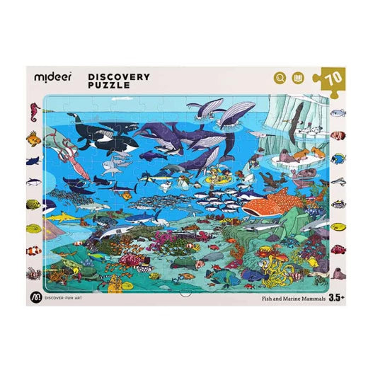 Mideer - Discovery Puzzle Big Animal & Small Animal - Fish And Marine Mammals - 70pcs - Age 3.5+