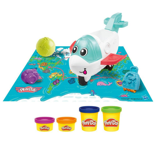Play-Doh Airplane Explorer Starter Set box with toy airplane and modeling dough cans