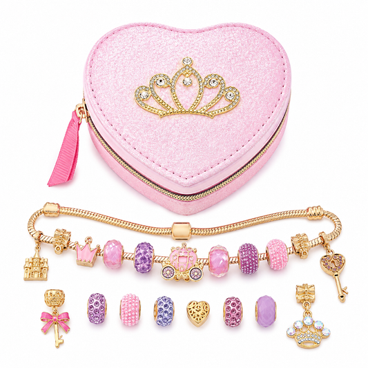 Princess Halo Charms bracelet and jewelry case on white background