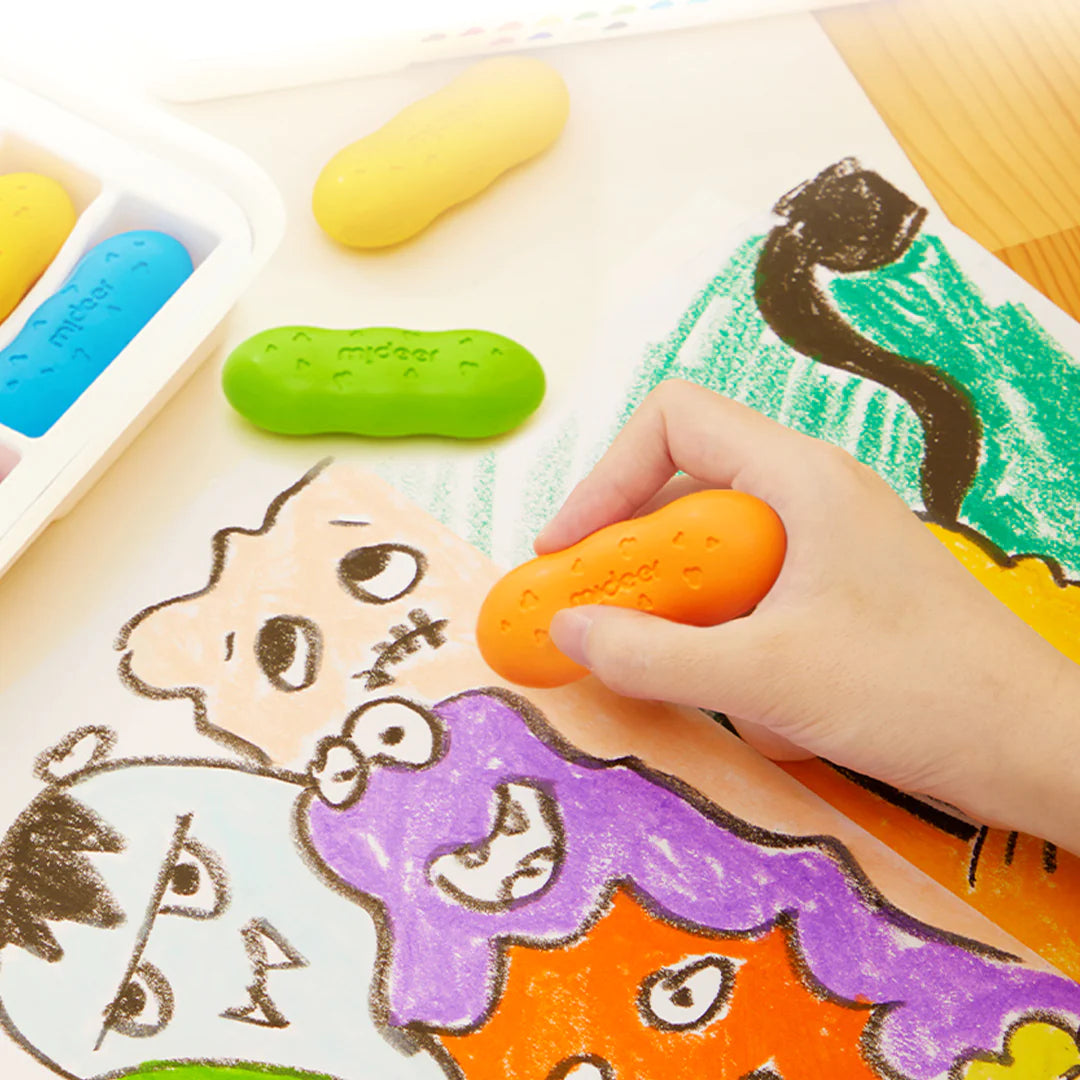 Mideer - Washable Beeswax Pease Crayons - 12 Colors - peas shape - Age 3+