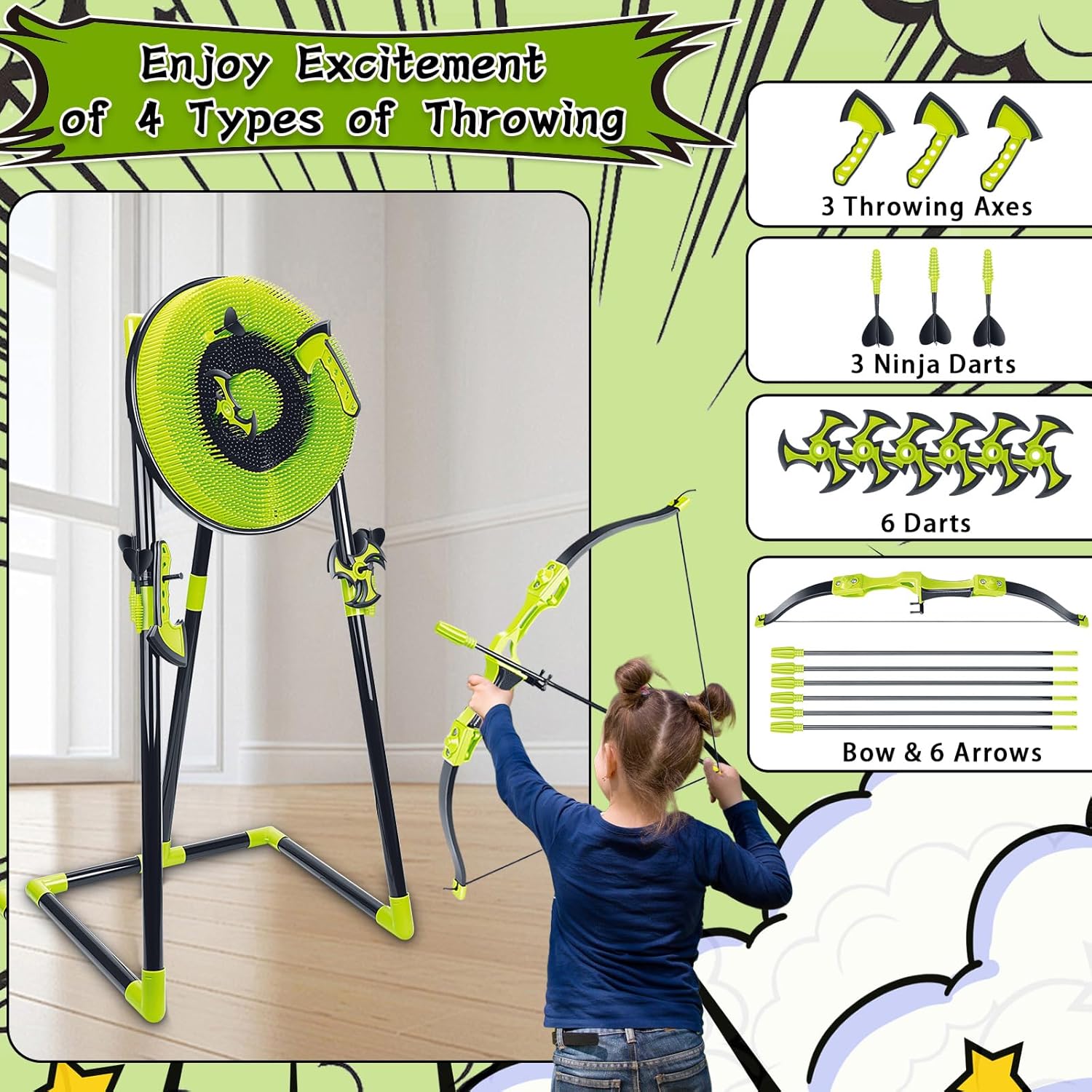 Aojie Sport – 4-in-1 Axe Throwing Game Set with Bow and Arrows – Age 6+