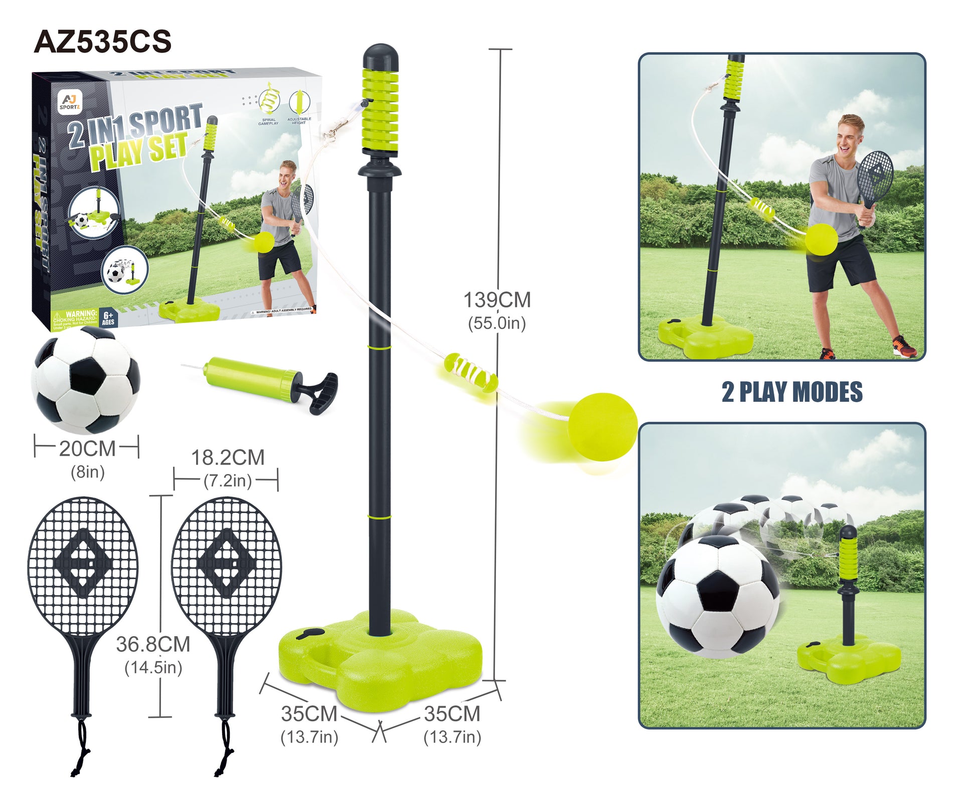 Aojie Sport – 2 In 1 Combo Set (Swing Racket, Soccer Set) - Ages 6+