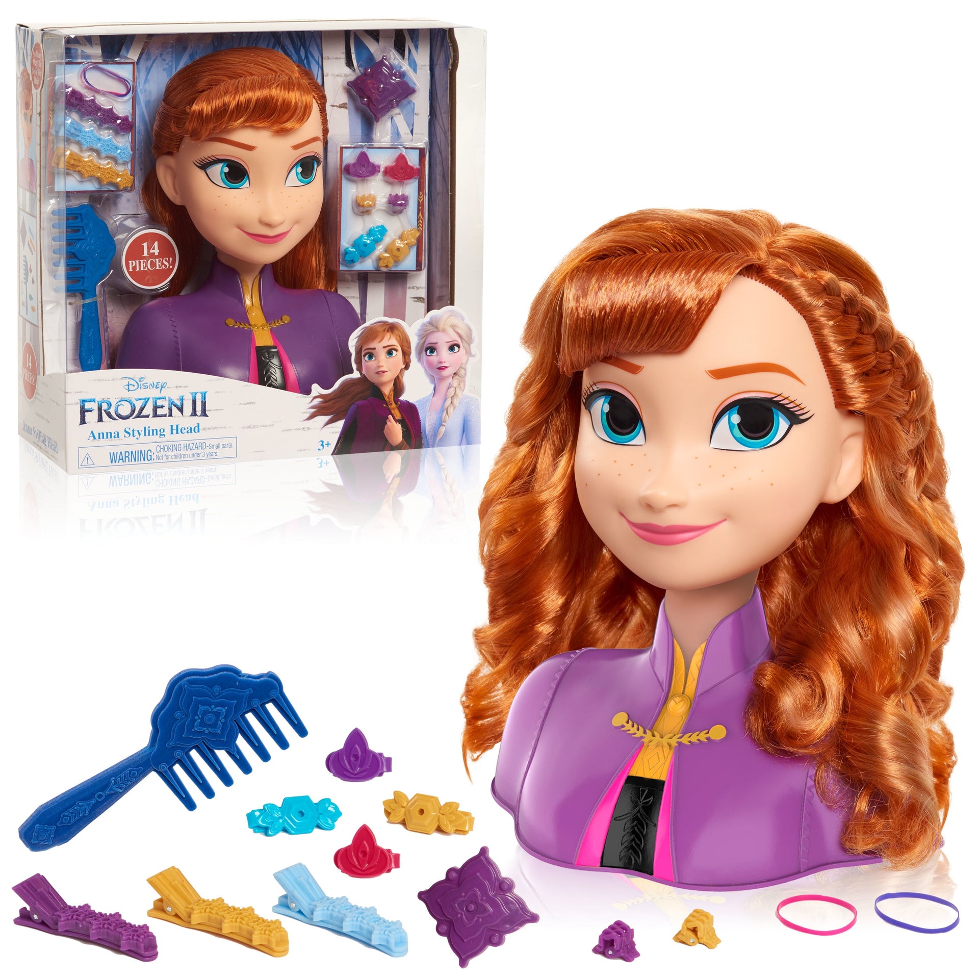 Disney Frozen 2 Anna 7.5-inch Styling Head with hair accessories