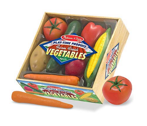 Melissa & Doug Play-Time Produce Vegetables play food set with wooden crate