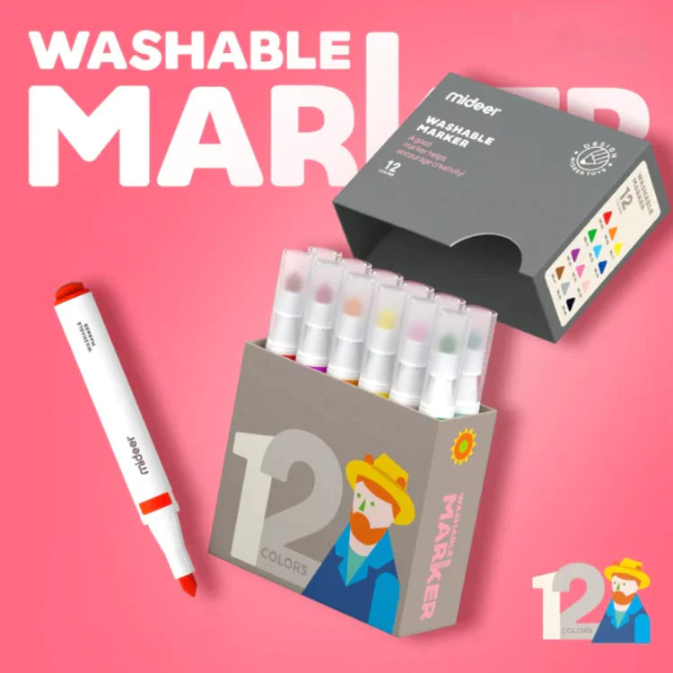Mideer  - Washable Marker Small tip -  12 colors - Age 3+