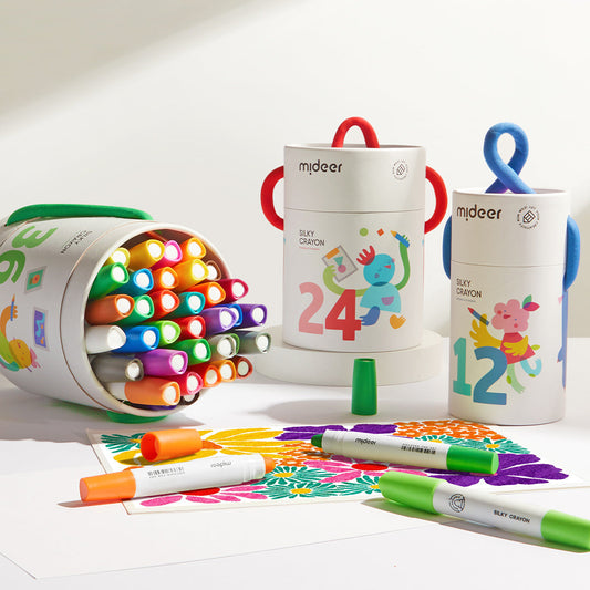 Mideer Refillable Silky Crayons Colorful Bucket 12 Colors