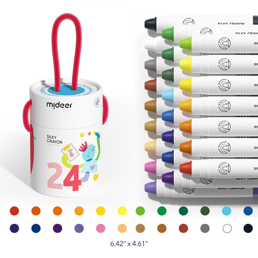 Mideer Silky Crayon 24 Colors set with crayons displayed on white background