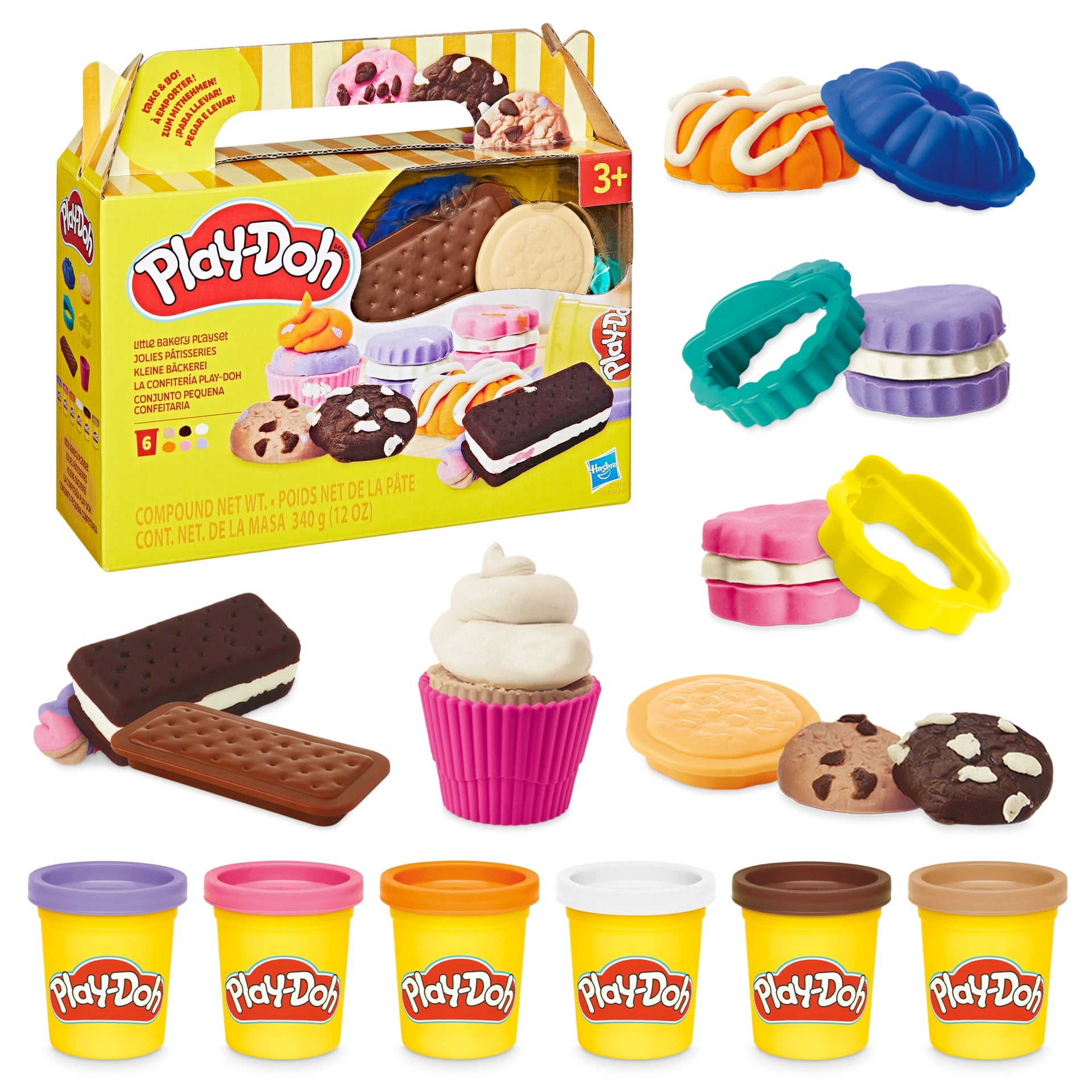Play-Doh Little Bakery Playset box with cake stampers and modeling dough cans