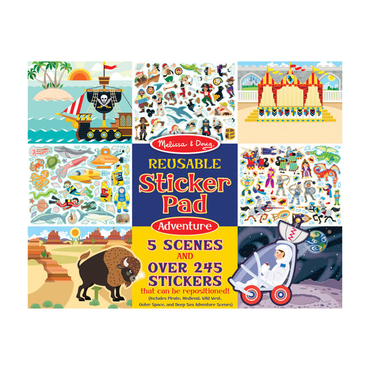 Melissa & Doug Reusable Sticker Pad Adventure Pad packaging with outdoor adventure stickers
