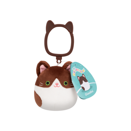 Glaudini tuxedo cat clip-on plush studio front view