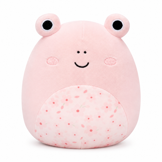 Kline pink frog plush front view on white