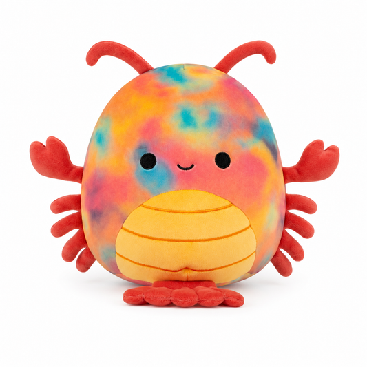 Rusty tie dye lobster plush front view on white