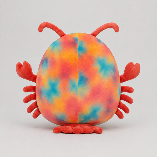 Rusty tie dye lobster plush front view on white