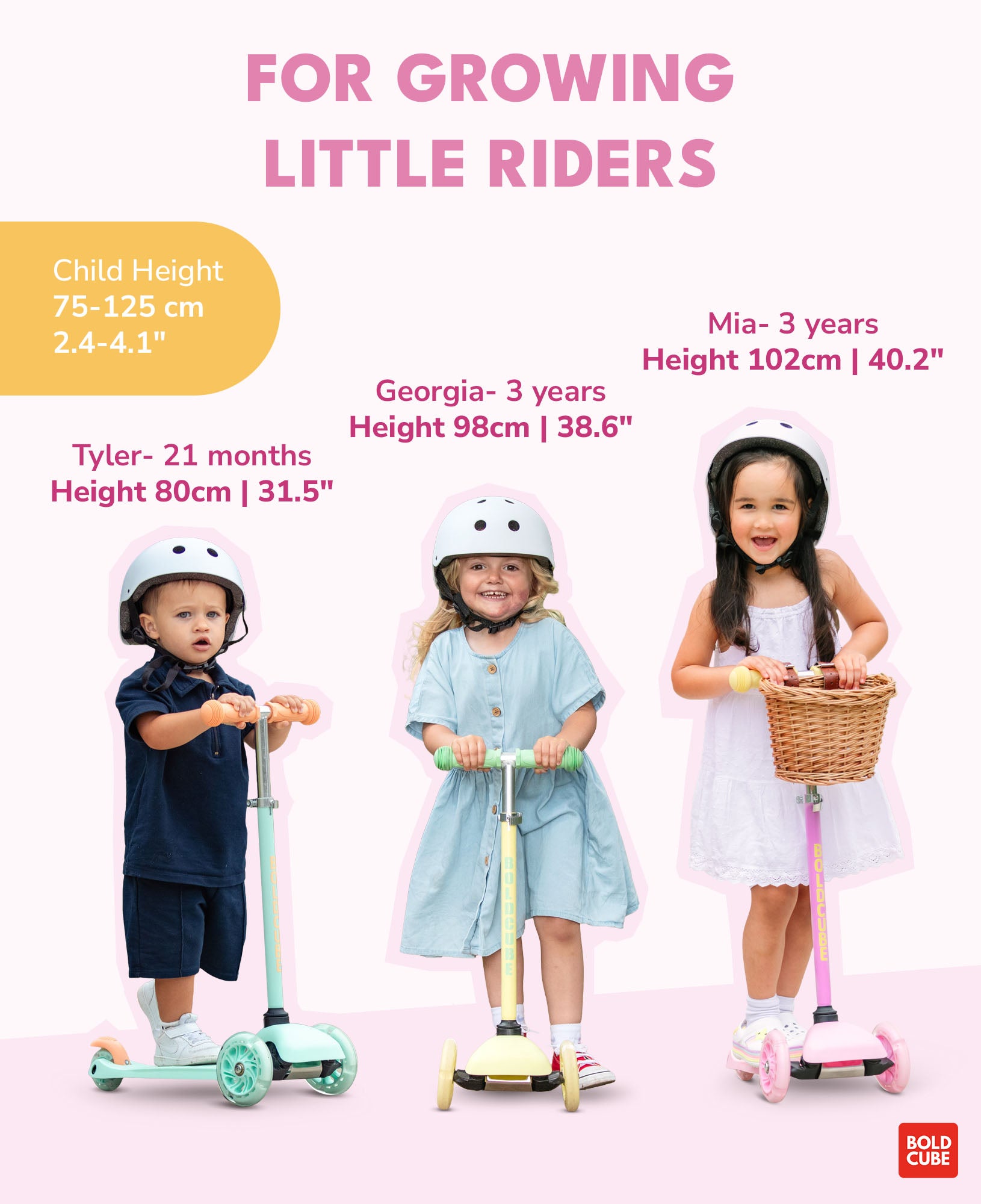 Bold Cube - Three Wheel Scooter Teeny - Pink - Age 3-6