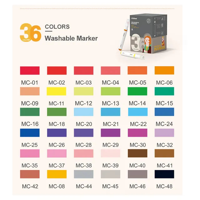 Mideer - Washable Marker Small tip - 36 colors - Age 3+