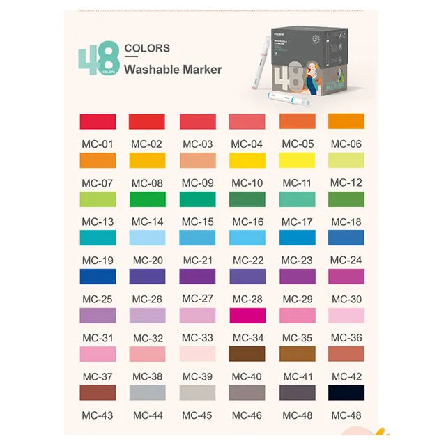 Mideer - Washable Marker Small tip - 48 colors - Age 3+