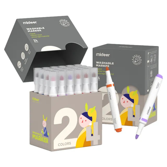 Mideer - Washable Marker Small tip - 24 colors - Age 3+