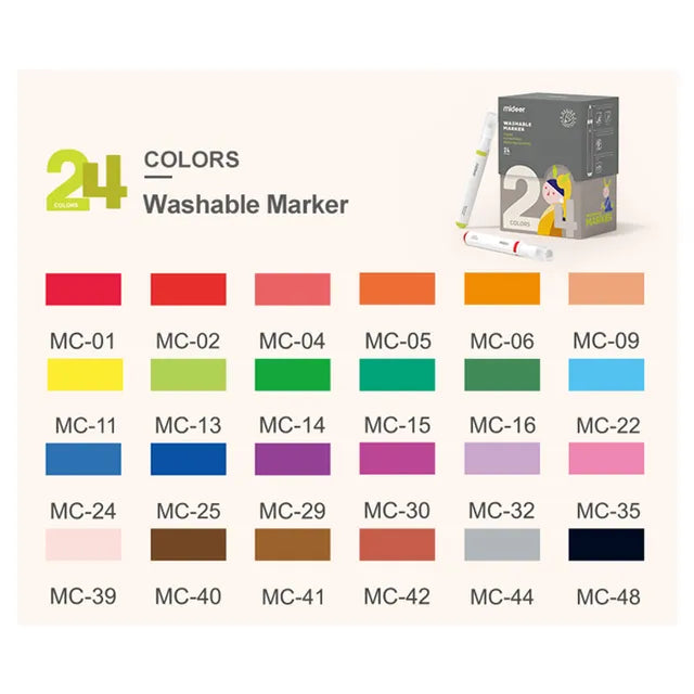 Mideer - Washable Marker Small tip - 24 colors - Age 3+