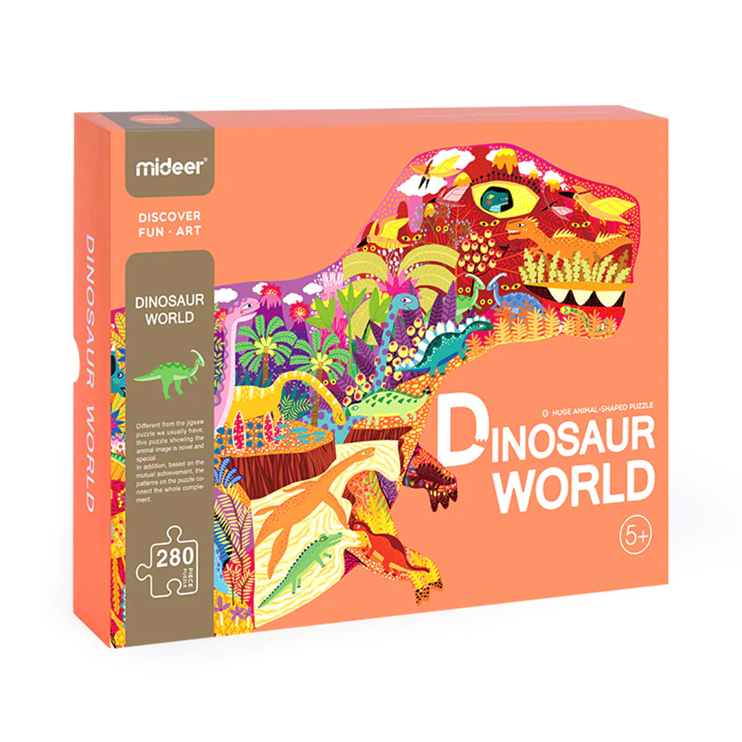 Mideer - Large Animal - Shaped Puzzle Dinosaur World - 280 pieces - Age 6+