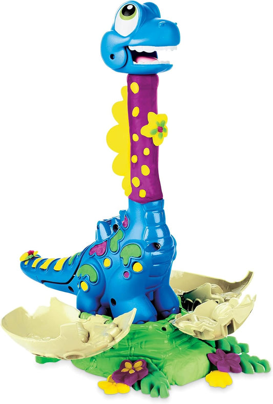Play-Doh Dino Crew Growin' Tall Bronto toy dinosaur with Play-Doh eggs