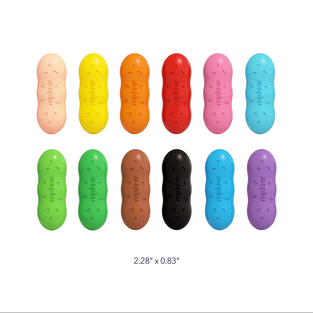 Mideer - Washable Beeswax Pease Crayons - 12 Colors - peas shape - Age 3+