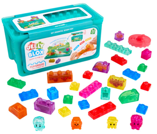 Jelly Blox Playground Store and Play set with pieces on a white background